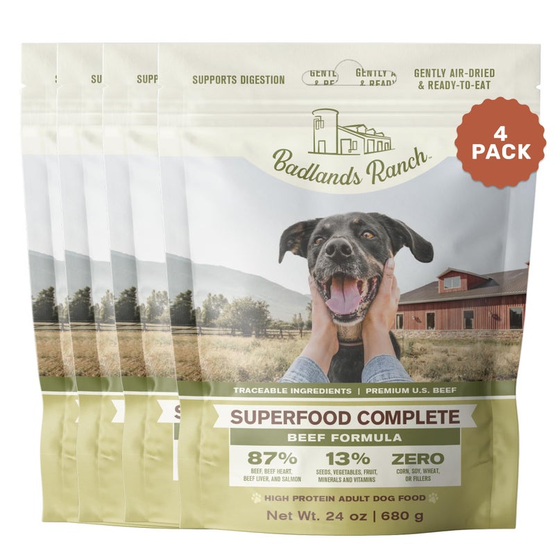 BADLANDS RANCH by Katherine Heigl- Superfood Complete, Air-Dried Adult Dog Food - High Protein, Zero Fillers, Superfood Nutrition (24 Ounce (Pack of 4), Beef) - Image 1