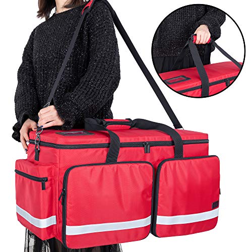 Trunab Emergency Medical Bag Empty with Compartment for Oxygen Tank(M2-M22), First Responder Trauma Bag with Reinforce Bottom Board for Sport Team, Community Volunteer, Red- Patented Design - Image 5