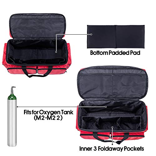 Trunab Emergency Medical Bag Empty with Compartment for Oxygen Tank(M2-M22), First Responder Trauma Bag with Reinforce Bottom Board for Sport Team, Community Volunteer, Red- Patented Design - Image 2
