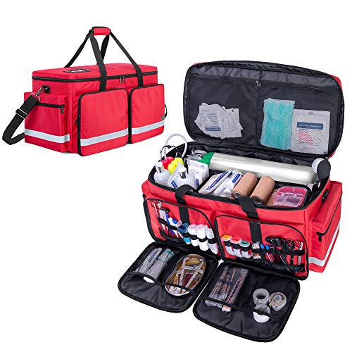 Trunab Emergency Medical Bag Empty with Compartment for Oxygen Tank(M2-M22), First Responder Trauma Bag with Reinforce Bottom Board for Sport Team, Community Volunteer, Red- Patented Design - Image 1