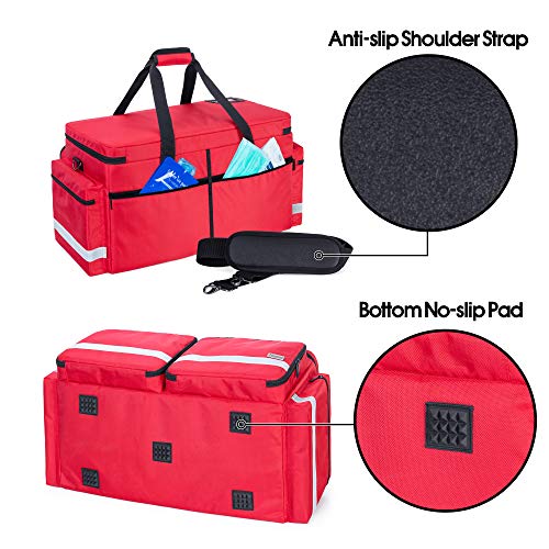 Trunab Emergency Medical Bag Empty with Compartment for Oxygen Tank(M2-M22), First Responder Trauma Bag with Reinforce Bottom Board for Sport Team, Community Volunteer, Red- Patented Design - Image 4