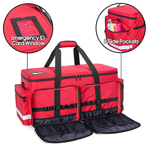 Trunab Emergency Medical Bag Empty with Compartment for Oxygen Tank(M2-M22), First Responder Trauma Bag with Reinforce Bottom Board for Sport Team, Community Volunteer, Red- Patented Design - Image 3