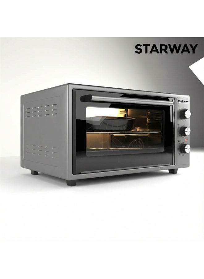 Starway 60 Lt Electrical Toaster Oven, 6 Multi Functions, 60x49cm, 2100 Wat, Double Glass, Up & Down Heating, Mechanical Timer, Internal Light, Deep Tray & Stand Included - Image 1