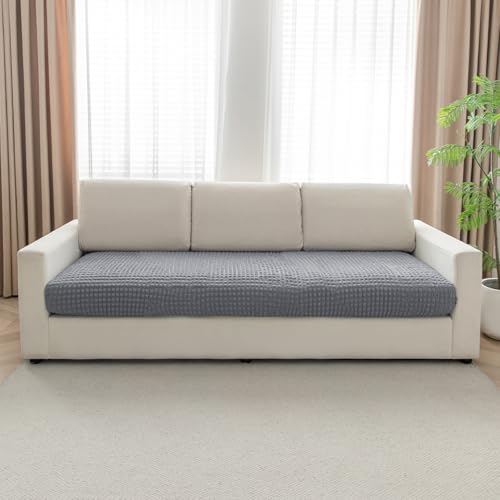 HOKIPO 240gsm Stretchable Elastic Bubble Seat Cushion Cover, 3 Seater, Pewter Grey (AR-5947-GRY) - Image 1