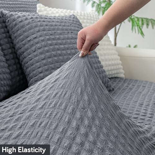HOKIPO 240gsm Stretchable Elastic Bubble Seat Cushion Cover, 3 Seater, Pewter Grey (AR-5947-GRY) - Image 5