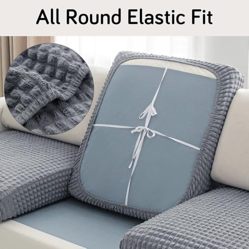 HOKIPO 240gsm Stretchable Elastic Bubble Seat Cushion Cover, 3 Seater, Pewter Grey (AR-5947-GRY) - Image 3