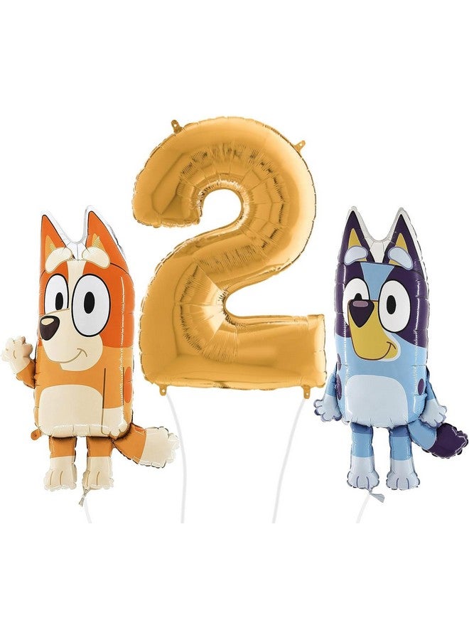 Toyland® Bluey & Bingo Balloon Birthday Pack - 2 x 32 Character Balloons & 1 x 40" Gold Number Balloon - Kids Party Decorations