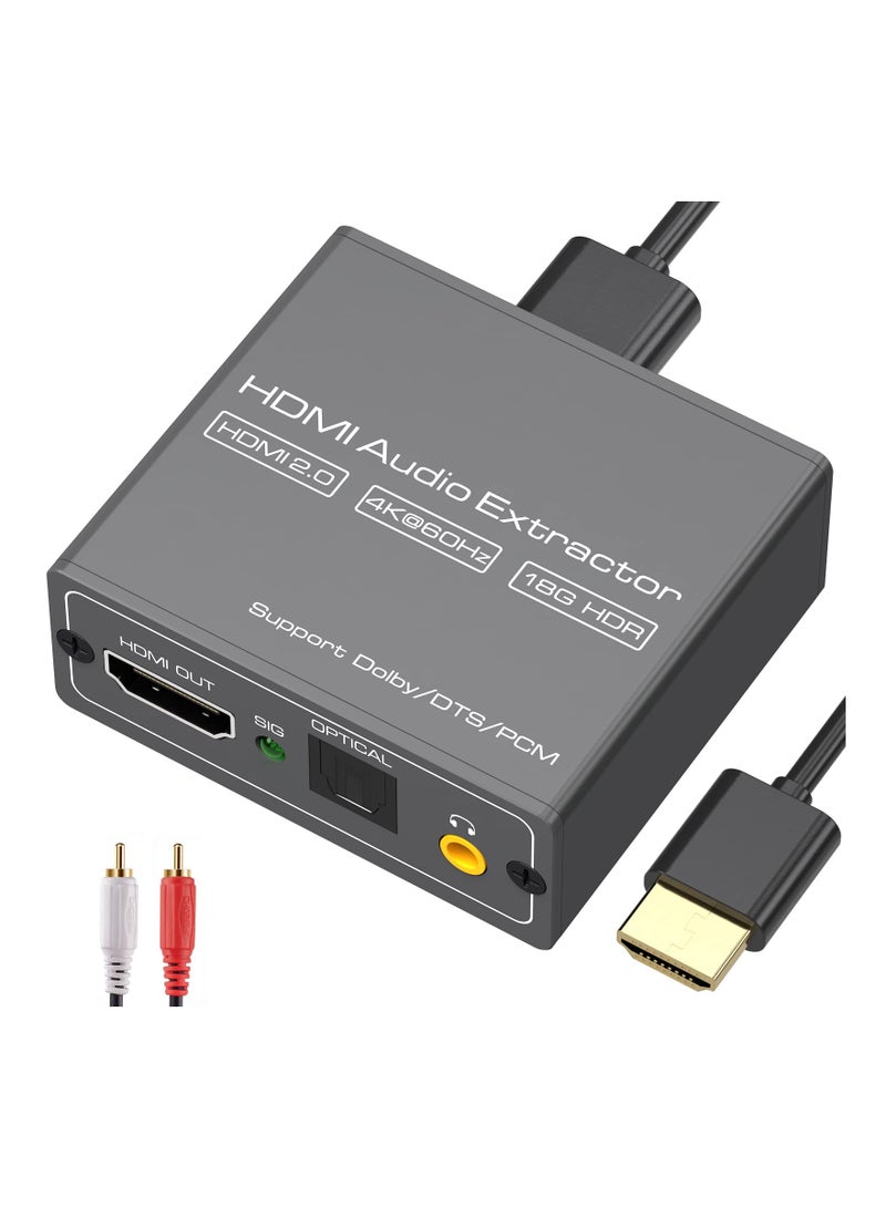 4K 60Hz HDMI Audio Extractor Splitter Converter - HDMI to HDMI + Optical + 3.5mm AUX Adapter, Supports HDMI 2.0, 18Gbps Bandwidth, Dolby Digital/DTS, PCM, HDR10. - Image 1
