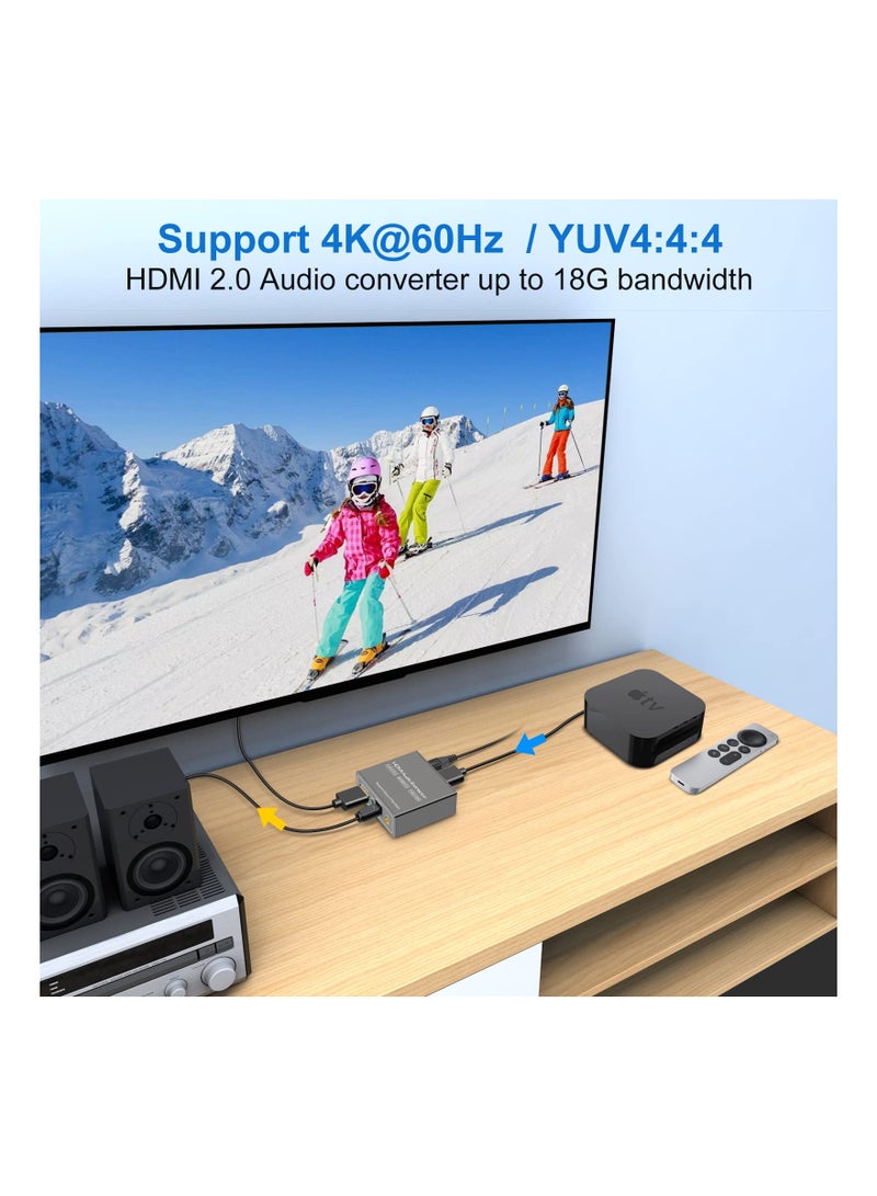 4K 60Hz HDMI Audio Extractor Splitter Converter - HDMI to HDMI + Optical + 3.5mm AUX Adapter, Supports HDMI 2.0, 18Gbps Bandwidth, Dolby Digital/DTS, PCM, HDR10. - Image 4