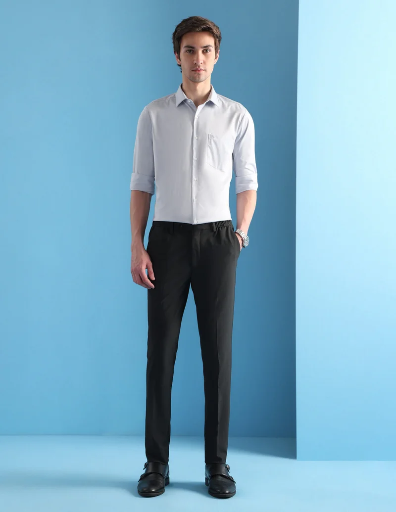 Arrow Dark Grey Mid Rise Slim Fit Velocity Trousers for Men | Best Price UAE