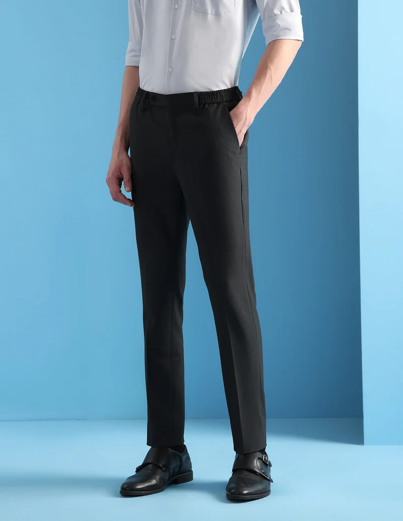 Arrow Dark Grey Mid Rise Slim Fit Velocity Trousers for Men | Best Price UAE