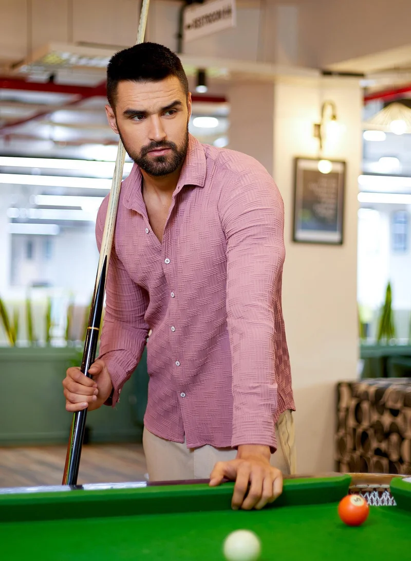 Campus Sutra Men's Nude Pink Self-Design Intertwine Shirt For Casual Wear | Spread Collar | Long Sleeve | Button Closure | Shirts Crafted With Comfort Fit For Everyday Wear