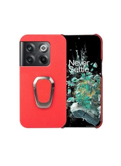 Case Cover For For OnePlus Ace Pro Ring Holder Litchi Texture Genuine Leather Phone Case(Red)