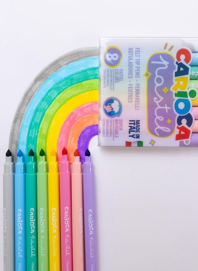 Carioca Pastel Markers - 8-Pack Super Washable Felt Tip Pens, Soft Pastel Colors, Non-Toxic Ink, Conical Blocked Tip for Double Stroke, School & Art Supplies for Kids, Made in Italy - Image 4