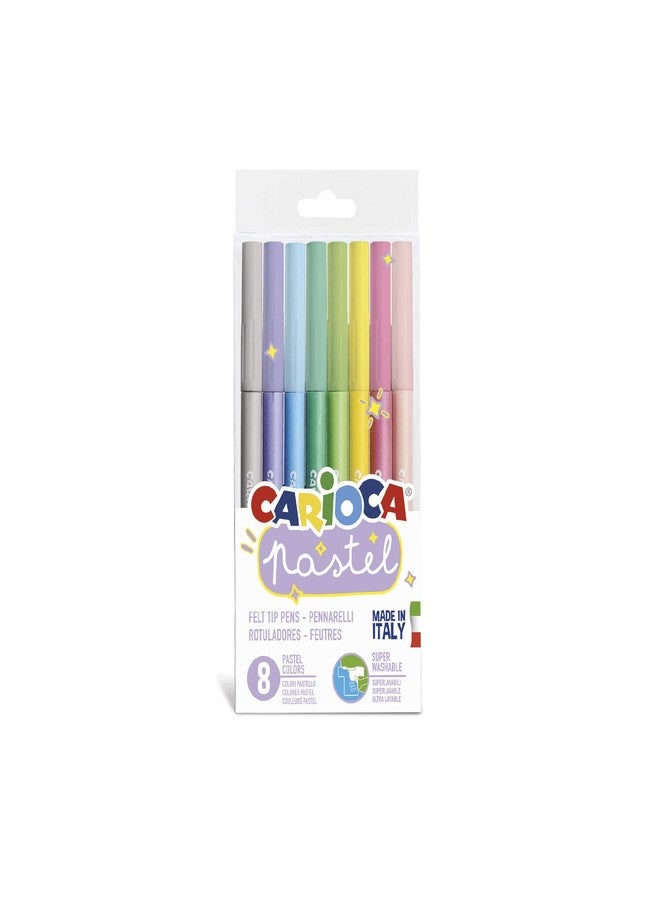 Carioca Pastel Markers - 8-Pack Super Washable Felt Tip Pens, Soft Pastel Colors, Non-Toxic Ink, Conical Blocked Tip for Double Stroke, School & Art Supplies for Kids, Made in Italy - Image 1