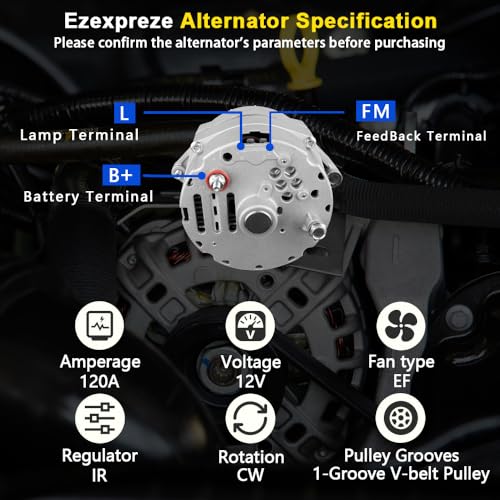 E EZEXPREZE New 1 Wire Self Exciting Alternator High Output 120A compatible with Pontiac Buick Cadillac Chevy GM 350 SBC BBC 10SI Replacement#7127SEN, 334-2114, ADR0173, ADR0325, ADR0335, 400-12370, 20-102-7 - Image 5