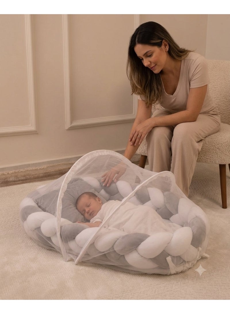 StarKids A portable newborn bed featuring a cozy nest design, a braided protective bumper, and a detachable, built-in mosquito net, ensuring a peaceful, safe, and comfortable sleeping environment for your baby—anytime, anywhere. - Image 4