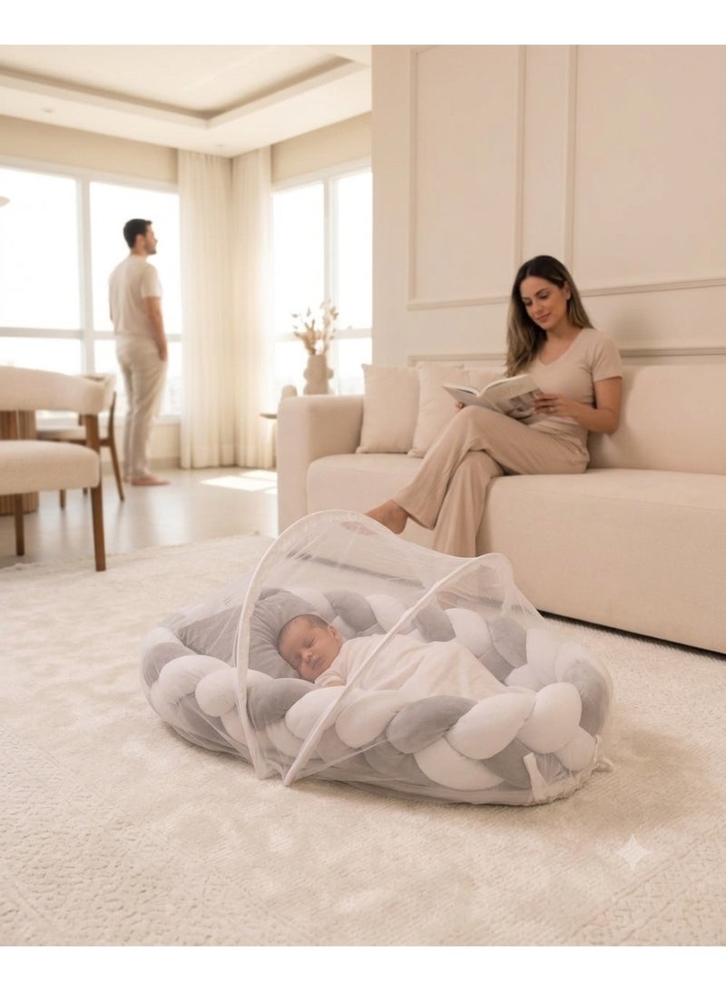 StarKids A portable newborn bed featuring a cozy nest design, a braided protective bumper, and a detachable, built-in mosquito net, ensuring a peaceful, safe, and comfortable sleeping environment for your baby—anytime, anywhere. - Image 5