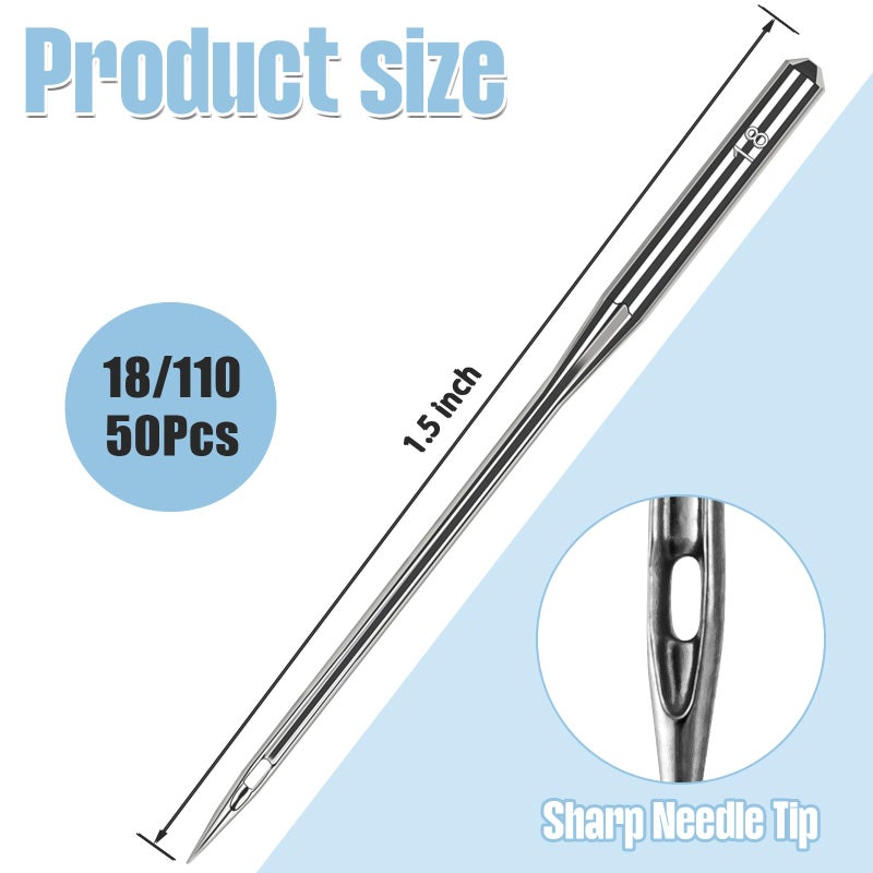 HLARTNET 50 Pcs Universal Size 110/18 Heavy Duty Sewing Machine Needles, Quliting Sewing Machine Needles for Leather, Compatible with Kind of Home Sewing Machine - Image 3