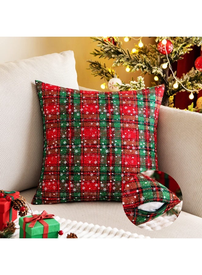 VUCATIN غطاء وسادة من قطعتين بتصميم رقاقات الثلج لعيد الميلاد، وأغطية وسائد منقوشة بنقشة مربعات تارتان اسكتلندية باللونين الأحمر والأخضر، وغطاء وسادة للسرير والأريكة، وديكور للحفلات، ومنسوجات منزلية (أغطية وسائد مقاس 18 × 18 بوصة) - Image 2