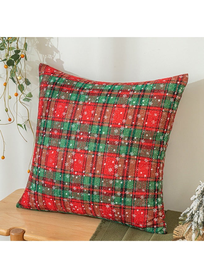 VUCATIN غطاء وسادة من قطعتين بتصميم رقاقات الثلج لعيد الميلاد، وأغطية وسائد منقوشة بنقشة مربعات تارتان اسكتلندية باللونين الأحمر والأخضر، وغطاء وسادة للسرير والأريكة، وديكور للحفلات، ومنسوجات منزلية (أغطية وسائد مقاس 18 × 18 بوصة) - Image 1
