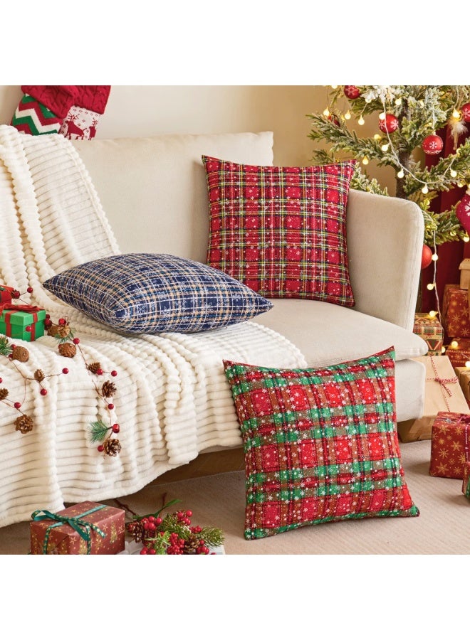 VUCATIN غطاء وسادة من قطعتين بتصميم رقاقات الثلج لعيد الميلاد، وأغطية وسائد منقوشة بنقشة مربعات تارتان اسكتلندية باللونين الأحمر والأخضر، وغطاء وسادة للسرير والأريكة، وديكور للحفلات، ومنسوجات منزلية (أغطية وسائد مقاس 18 × 18 بوصة) - Image 5
