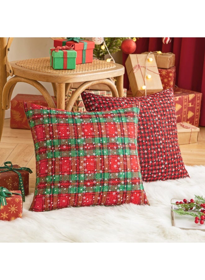 VUCATIN غطاء وسادة من قطعتين بتصميم رقاقات الثلج لعيد الميلاد، وأغطية وسائد منقوشة بنقشة مربعات تارتان اسكتلندية باللونين الأحمر والأخضر، وغطاء وسادة للسرير والأريكة، وديكور للحفلات، ومنسوجات منزلية (أغطية وسائد مقاس 18 × 18 بوصة) - Image 3