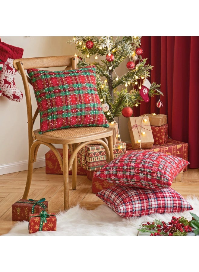 VUCATIN غطاء وسادة من قطعتين بتصميم رقاقات الثلج لعيد الميلاد، وأغطية وسائد منقوشة بنقشة مربعات تارتان اسكتلندية باللونين الأحمر والأخضر، وغطاء وسادة للسرير والأريكة، وديكور للحفلات، ومنسوجات منزلية (أغطية وسائد مقاس 18 × 18 بوصة) - Image 4