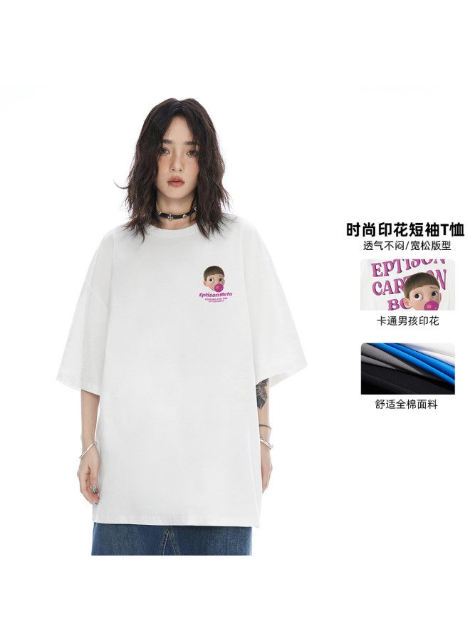 EPTISON Summer Cartoon Boy Letter Print 230g Short-sleeve T-shirt Trendy Brand Fun Pattern Unisex - Image 2
