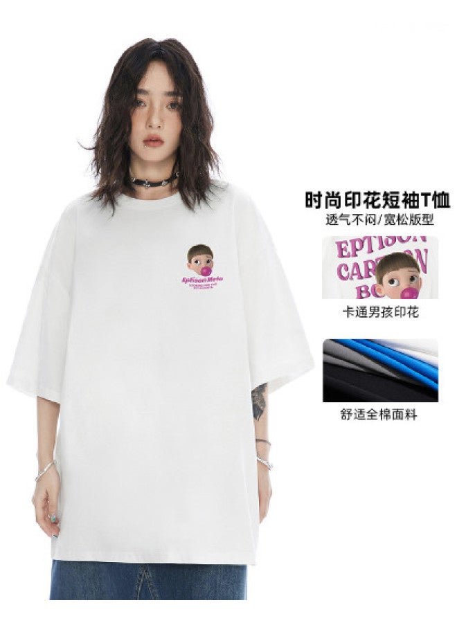 EPTISON Summer Cartoon Boy Letter Print 230g Short-sleeve T-shirt Trendy Brand Fun Pattern Unisex - Image 1