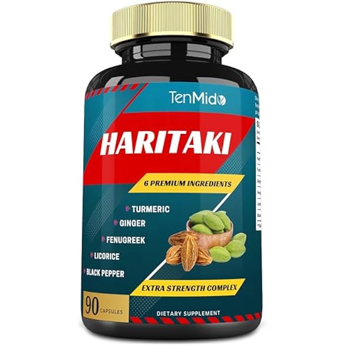 Tenmido Haritaki Supplements Extract Capsules with Turmeric, Ginger, Fenugreek, Licorice, Black Pepper | Nourishes, Rejuvenates Body, 3 Months Supply - Image 1