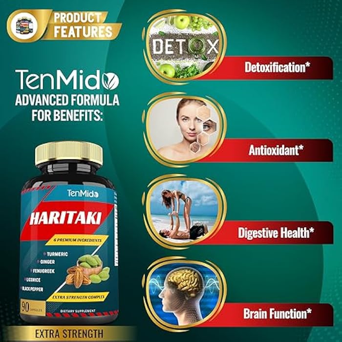 Tenmido Haritaki Supplements Extract Capsules with Turmeric, Ginger, Fenugreek, Licorice, Black Pepper | Nourishes, Rejuvenates Body, 3 Months Supply - Image 5