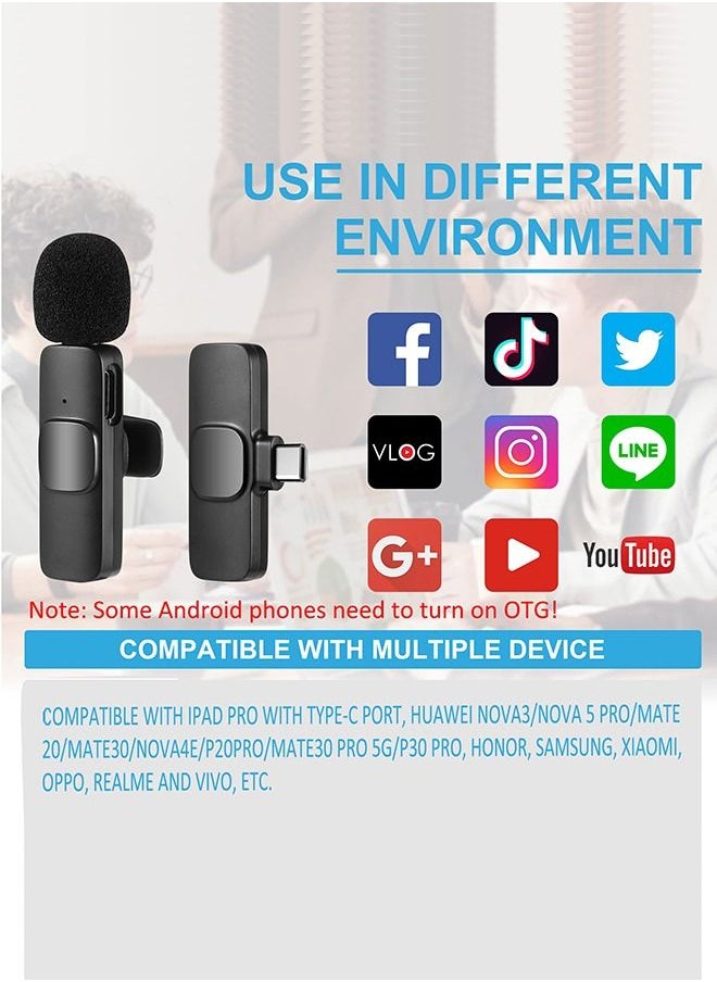 Arabest - ميكروفون لاسلكي للهاتف (USB-C)، ميكروفون لاسلكي مزدوج لتسجيل الفيديو، البث المباشر، مدونة الفيديو، يوتيوب، تيك توك، فيسبوك، تكبير - تقليل الضوضاء والتشغيل بالقابس (لا حاجة إلى تطبيق/بلوتوث) - Image 1
