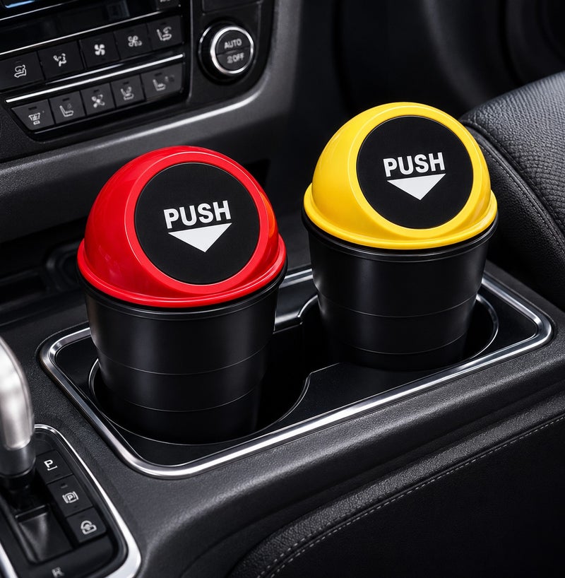 Dunekart Car Trash Can, 2 Pack Mini Car Cup Holder Trash Can, Leakproof Mini Trash with Lid and 30 Bags, Easy to Clean, Multipurpose Trash Can for Car, Office & Home (Black) - Image 1