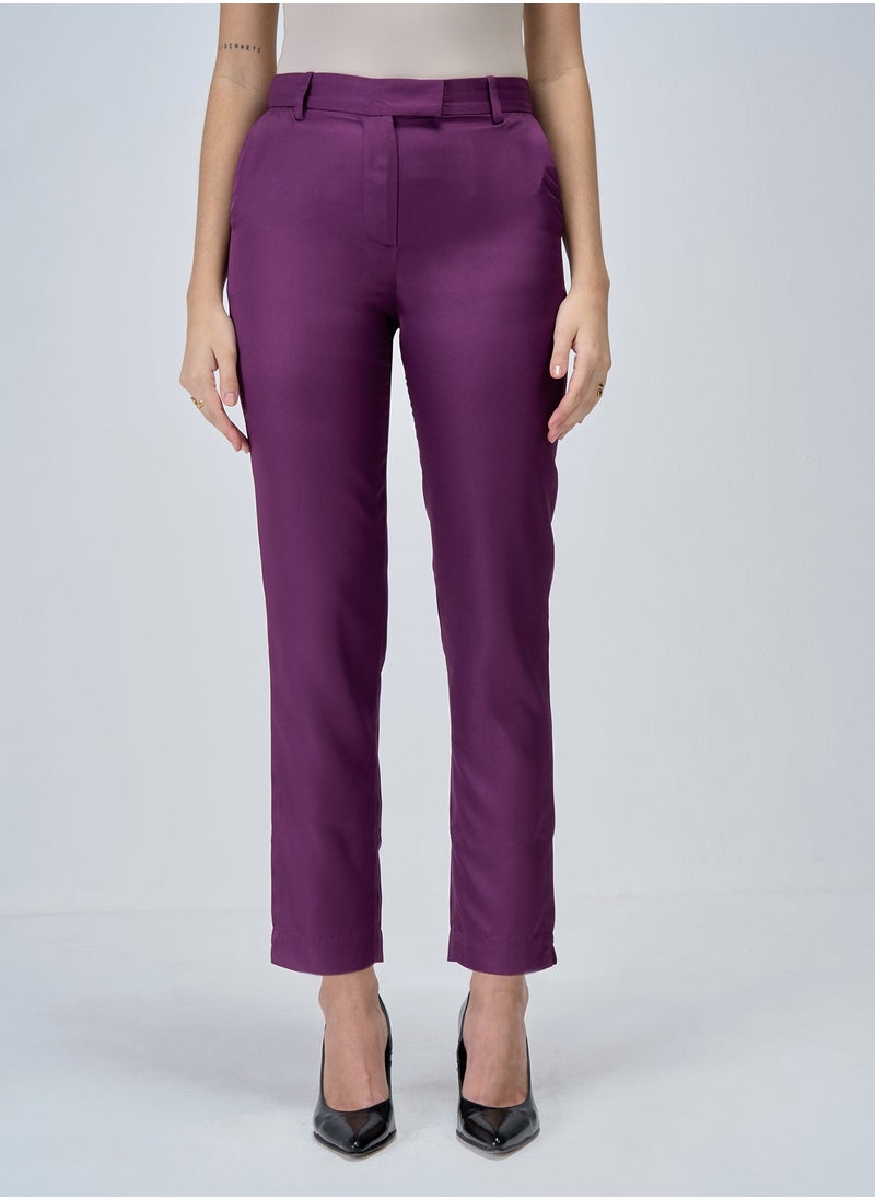 Salt Attire Women's Mid-Rise Slim Leg Pants with Fly Front Zip Closure and Slant Pockets Sleek Formal Trousers for Effortless Style and Comfort  - Image 1