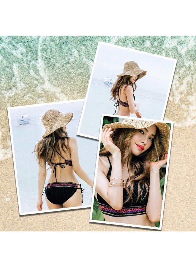 Boolavard Women Straw Hat Wide Brim Beach Sun Cap Foldable Large Lady Floppy 100% Natural Paper Braided for Travel Decoration Summer Vacation Soft Lightweight and Breathable (Beige) - Image 4