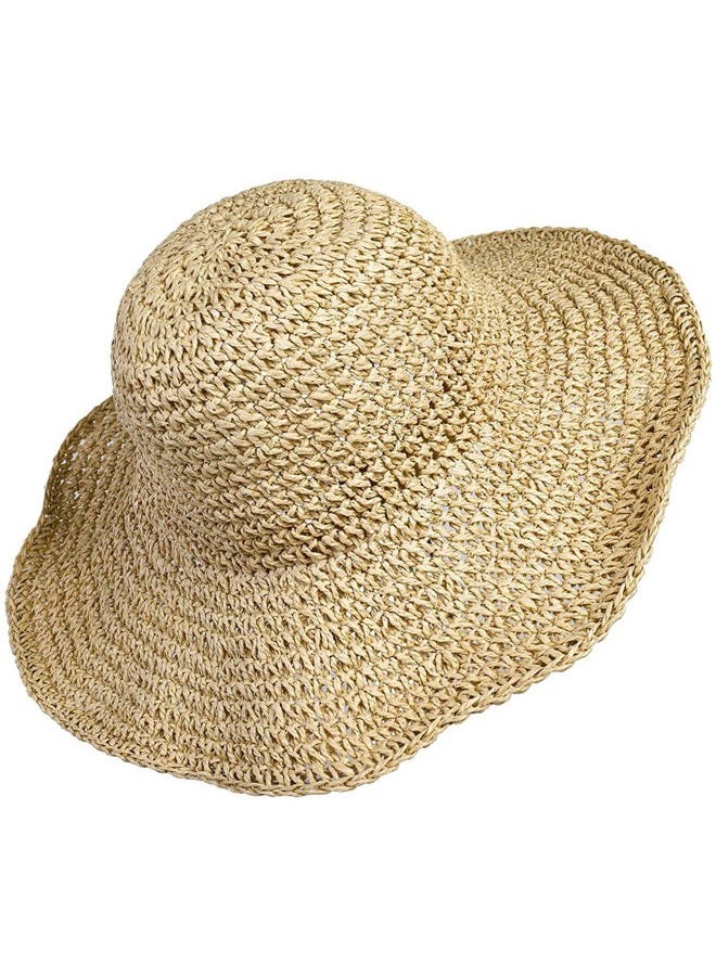 Boolavard Women Straw Hat Wide Brim Beach Sun Cap Foldable Large Lady Floppy 100% Natural Paper Braided for Travel Decoration Summer Vacation Soft Lightweight and Breathable (Beige) - Image 1