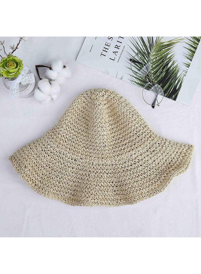 Boolavard Women Straw Hat Wide Brim Beach Sun Cap Foldable Large Lady Floppy 100% Natural Paper Braided for Travel Decoration Summer Vacation Soft Lightweight and Breathable (Beige) - Image 2
