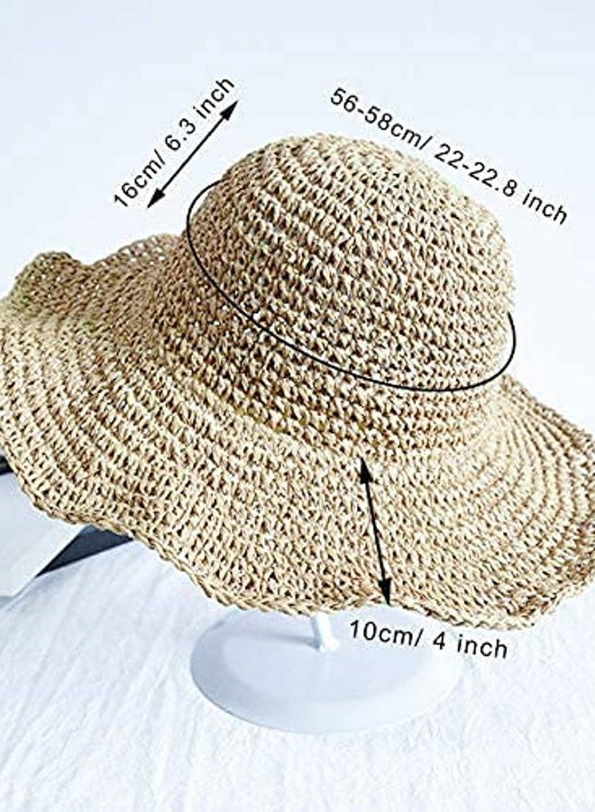 Boolavard Women Straw Hat Wide Brim Beach Sun Cap Foldable Large Lady Floppy 100% Natural Paper Braided for Travel Decoration Summer Vacation Soft Lightweight and Breathable (Beige) - Image 5