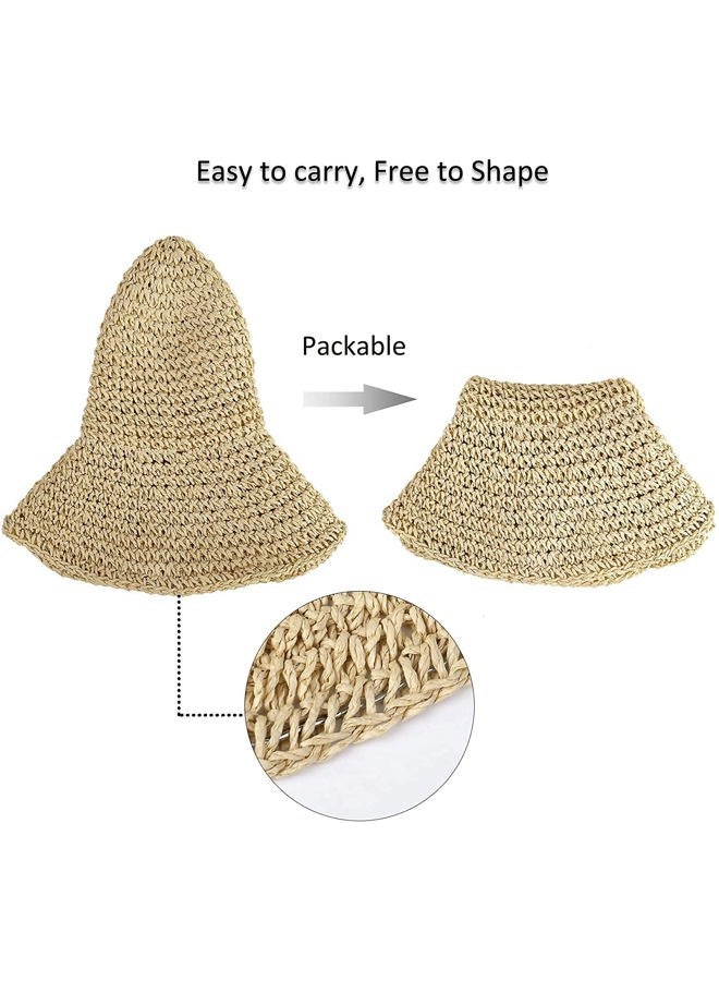 Boolavard Women Straw Hat Wide Brim Beach Sun Cap Foldable Large Lady Floppy 100% Natural Paper Braided for Travel Decoration Summer Vacation Soft Lightweight and Breathable (Beige) - Image 3