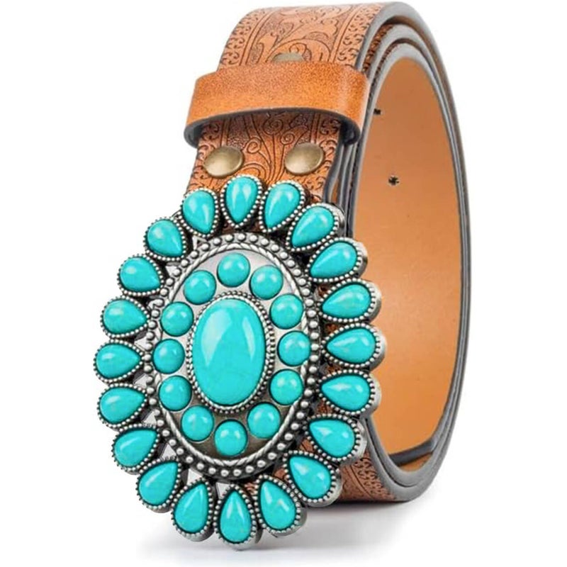 UTOWO Women Western-Turquoise-Belt for Cowgirl-Turquoise-Leather-Belt Applies to Jeans Pants Dresses - Image 1