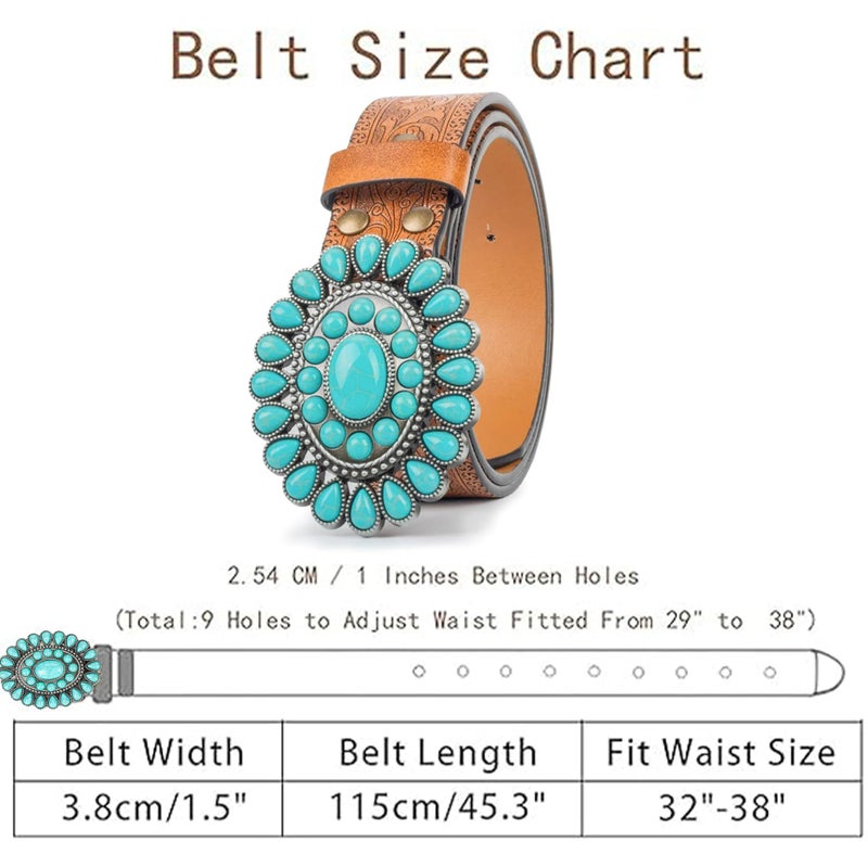 UTOWO Women Western-Turquoise-Belt for Cowgirl-Turquoise-Leather-Belt Applies to Jeans Pants Dresses - Image 4