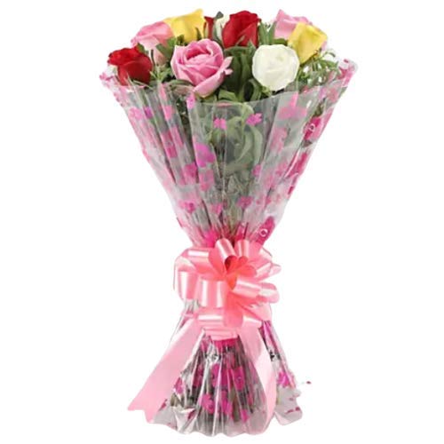 Floralbay Floralbay Valentines Day Special Fresh Flowers Gorgeous Bunch of 10 Mix Roses in Cellophane Packing 