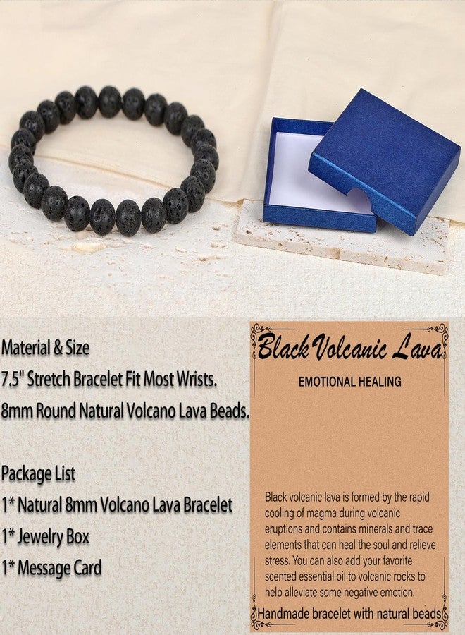 LPBeads Handmade Natural Gemstone Stretch Elastic 8mm Black Lava Bracelet Healing Crystal Round Stone Beads Jewelry Gifts for Women Men - Image 4