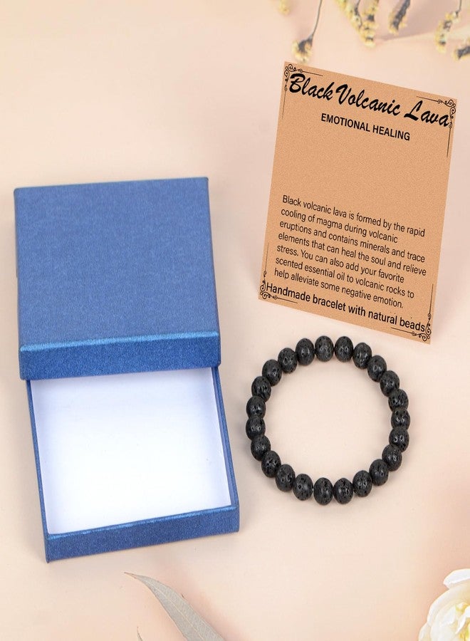 LPBeads Handmade Natural Gemstone Stretch Elastic 8mm Black Lava Bracelet Healing Crystal Round Stone Beads Jewelry Gifts for Women Men - Image 2