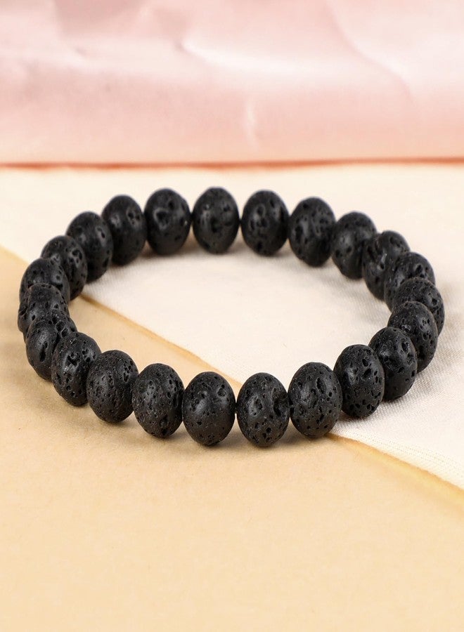 LPBeads Handmade Natural Gemstone Stretch Elastic 8mm Black Lava Bracelet Healing Crystal Round Stone Beads Jewelry Gifts for Women Men - Image 3