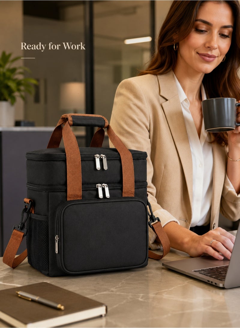 Yoawllty Insulated Leakproof Lunch Bag, Expandable Large Oxford Cloth Lunch Bag with 4 Compartments for Women Men Kids, Reusable Lunch Tote for Work School Picnic (Black) - Image 5