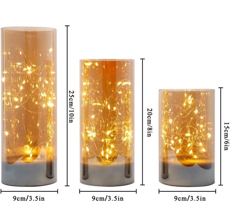 VRB Dec 3 قطع شموع عمودية أكريليك بدون لهب ودخان شموع زخرفية شمعة ضوء الشاي LED مثالية للهدايا، المنزل، ديوالي، عيد الميلاد، شمعة زخرفية، عيد ميلاد (نموذج 12) - Image 2