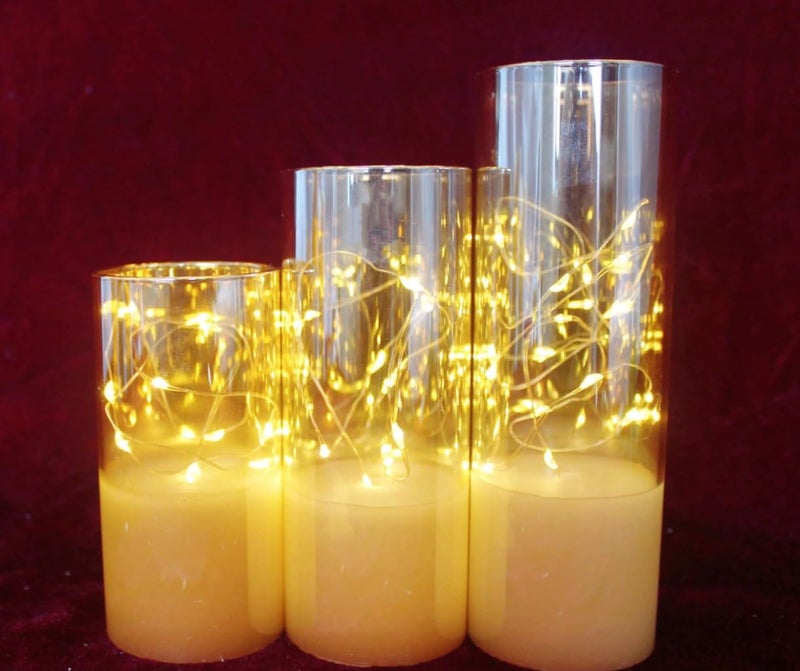 VRB Dec 3 قطع شموع عمودية أكريليك بدون لهب ودخان شموع زخرفية شمعة ضوء الشاي LED مثالية للهدايا، المنزل، ديوالي، عيد الميلاد، شمعة زخرفية، عيد ميلاد (نموذج 12) - Image 3