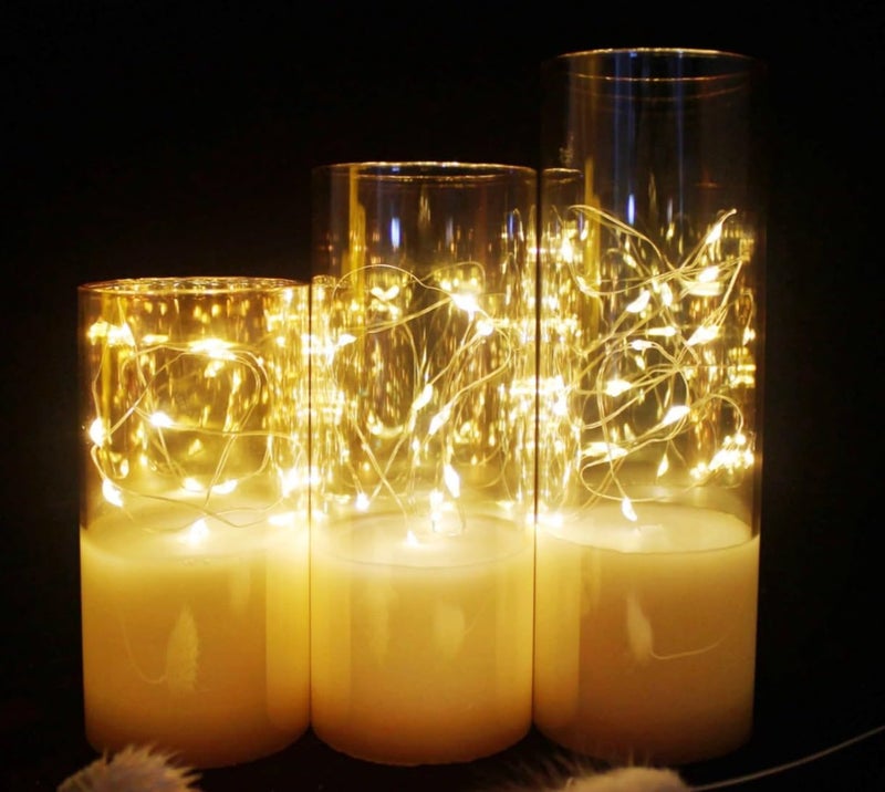 VRB Dec 3 قطع شموع عمودية أكريليك بدون لهب ودخان شموع زخرفية شمعة ضوء الشاي LED مثالية للهدايا، المنزل، ديوالي، عيد الميلاد، شمعة زخرفية، عيد ميلاد (نموذج 12) - Image 5